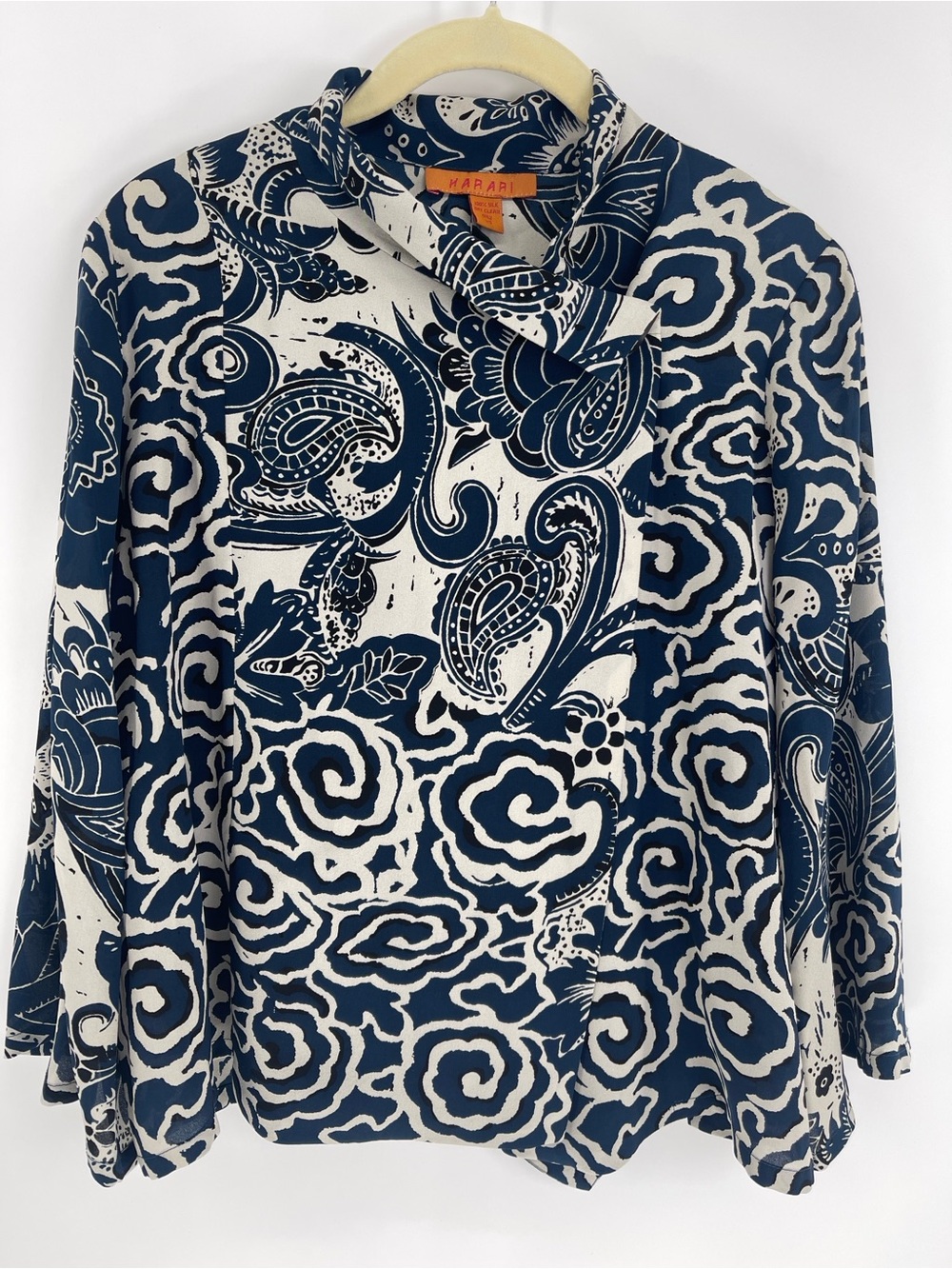 Harari Blue and Ivory Silk Paisley-Cloud Button-Down Long Sleeve Shirt
